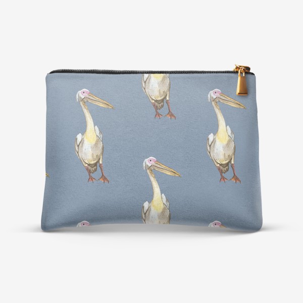 Косметичка «Белый пеликан на синем акварель»