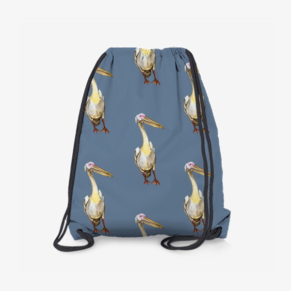 Рюкзак «Белый пеликан на синем акварель»