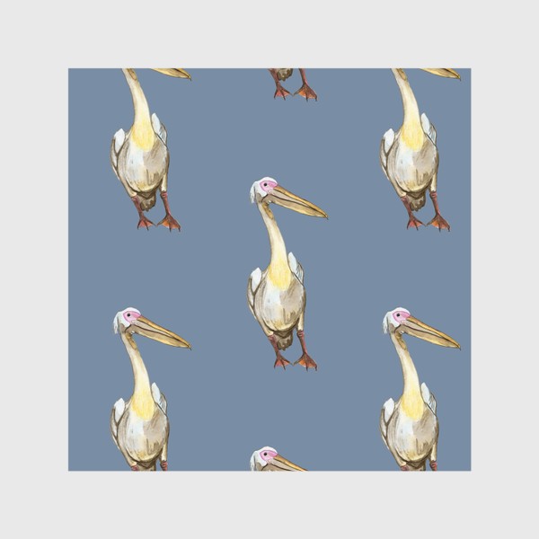Скатерть «Белый пеликан на синем акварель»