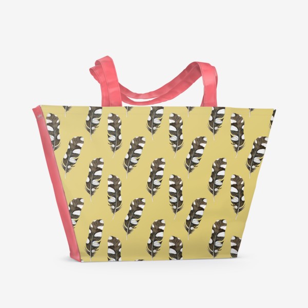 Пляжная сумка «Акварельные перья дятла на бежевом»