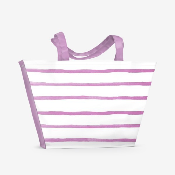Пляжная сумка «Розовые, горизонтальные, акварельные полоски.»