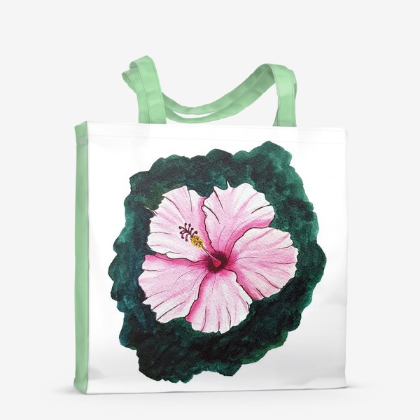 Сумка-шоппер «Розовый цветок на зеленом фон»