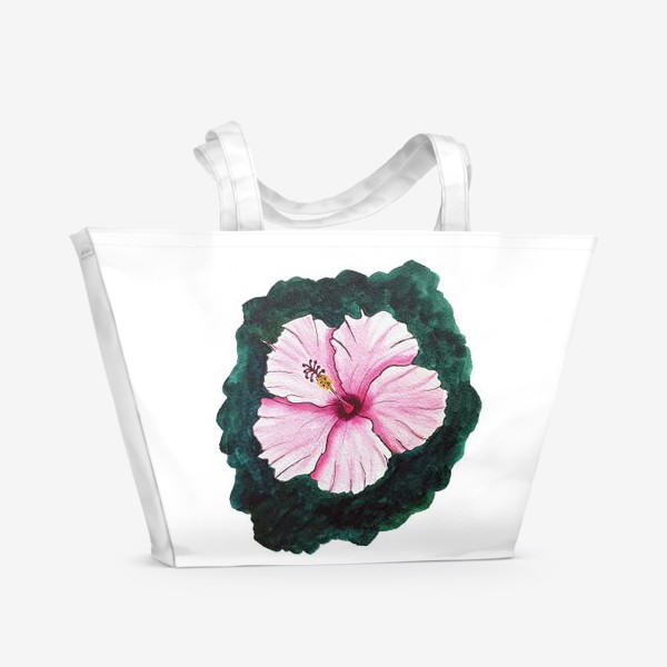 Пляжная сумка «Розовый цветок на зеленом фон»