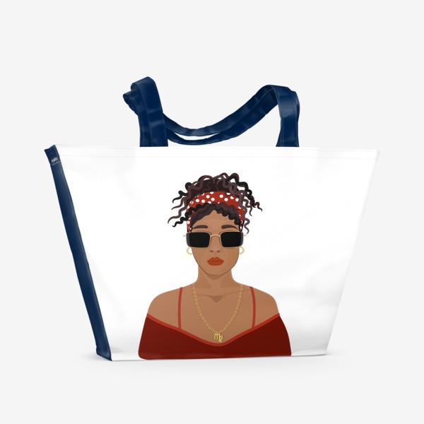 Пляжная сумка «Девушка в красном знак зодиака Дева »