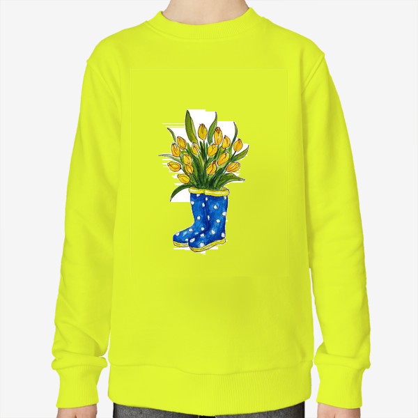 Свитшот «Желтые тюльпаны в синих резиновых сапогах.»