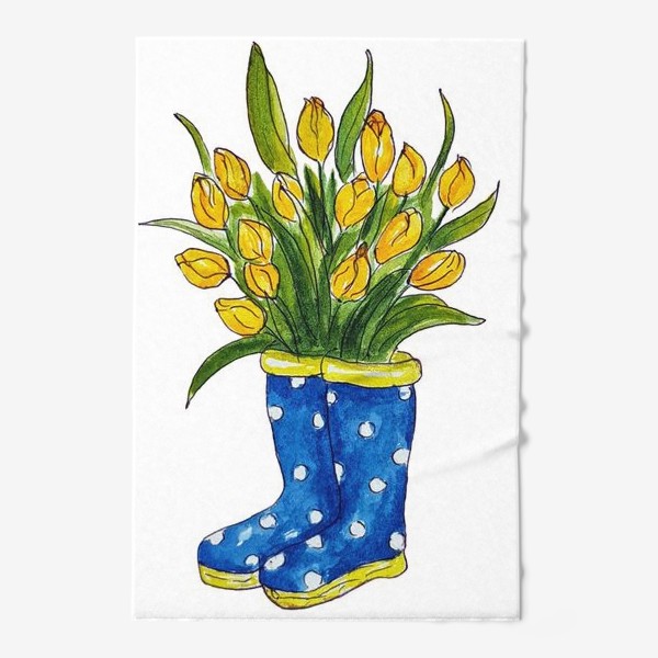 Полотенце «Желтые тюльпаны в синих резиновых сапогах.»