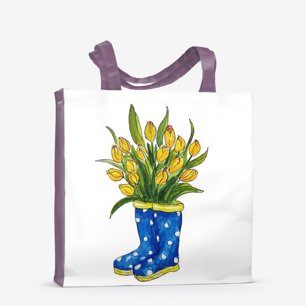 Сумка-шоппер «Желтые тюльпаны в синих резиновых сапогах.»