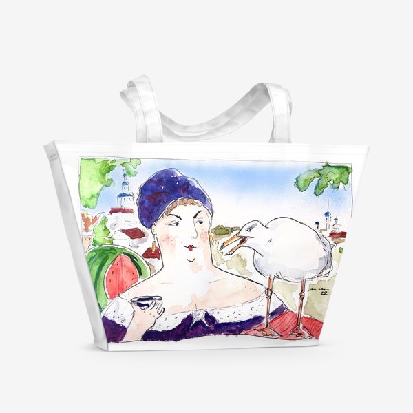 Пляжная сумка «Купчиха за чаем классика чайка »