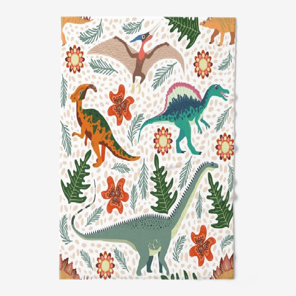 Полотенце «Динозавры и цветы, доисторический мир паттерн»