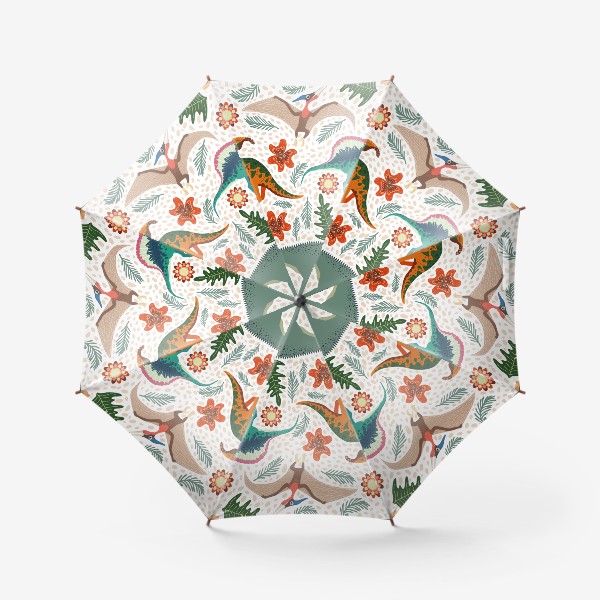 Зонт &laquo;Динозавры и цветы, доисторический мир паттерн&raquo;