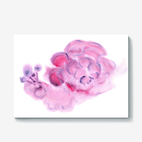 Холст «Cute cartoon watercolor pink snail with a large volumetric bubble shell - Розовая улитка с пузырьковой раковиной»