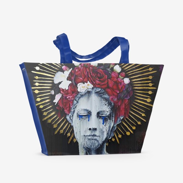 Пляжная сумка «Ренессанс или декаданс? Бюст статуи в слезах, короне и цветочном венке»