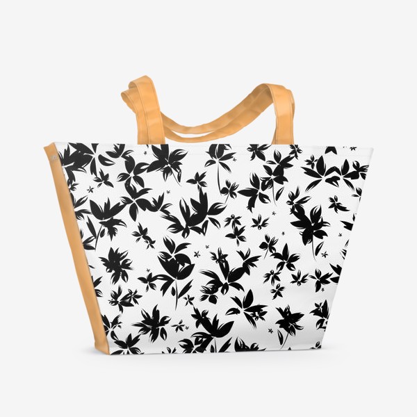 Пляжная сумка &laquo;чёрно-белые цветы гуашь&raquo;