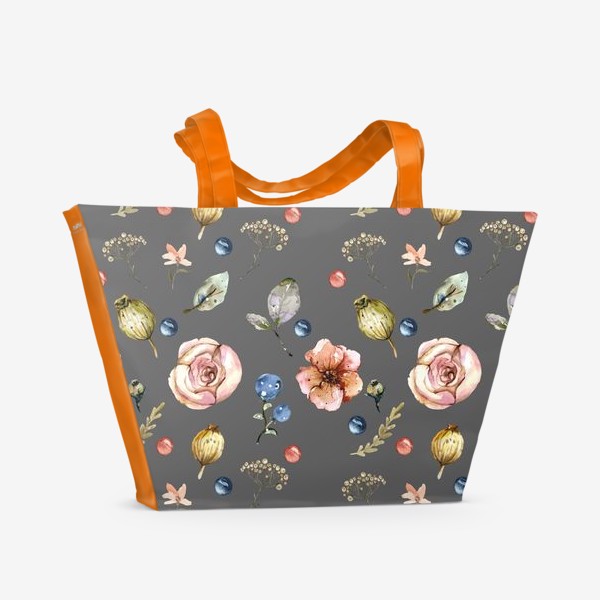 Пляжная сумка «Цветочный паттерн розы и мак»