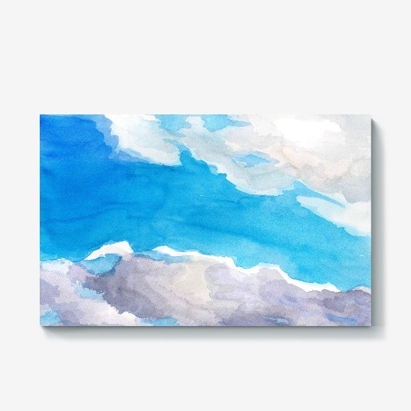 Холст «Abstract landscape with azure water and the coast in a lilac gradient - Абстрактная акварель в лазурно-лиловых тонахе»