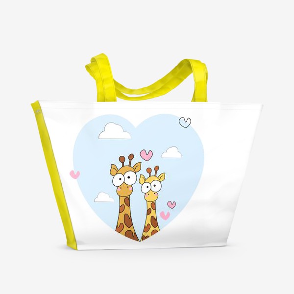 Пляжная сумка «Жирафы. Влюбленные жирафы принт.»