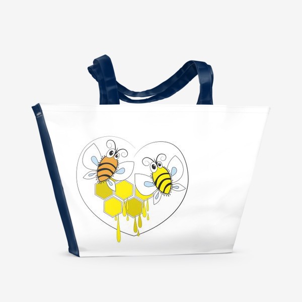 Пляжная сумка «Пчёлки. Принт с пчёлами и сотами.»