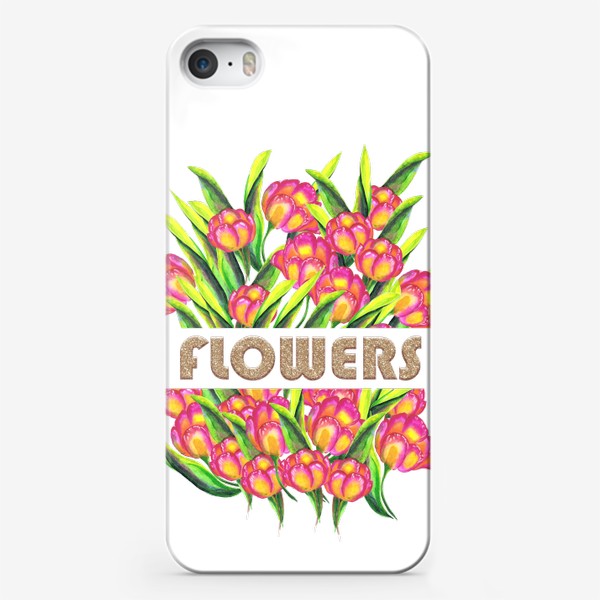 Чехол iPhone «Цветы и надписью Акварель»