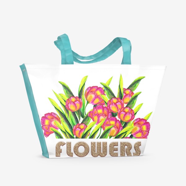 Пляжная сумка «Цветы и надписью Акварель»