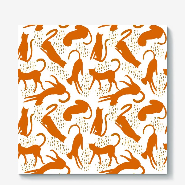 Холст &laquo;Оранжевые леопарды на белом фоне - безшовный паттерн&raquo;