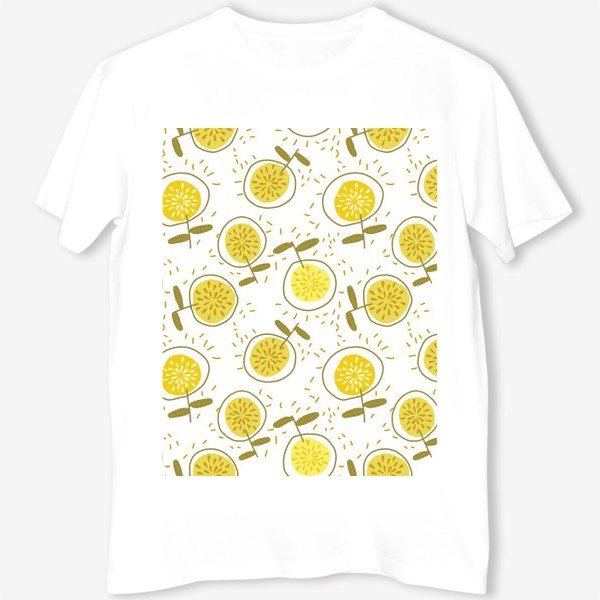 Футболка &laquo;Веселые желтые абстрактные цветы на белом фоне&raquo;