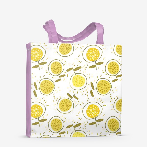 Сумка-шоппер &laquo;Веселые желтые абстрактные цветы на белом фоне&raquo;