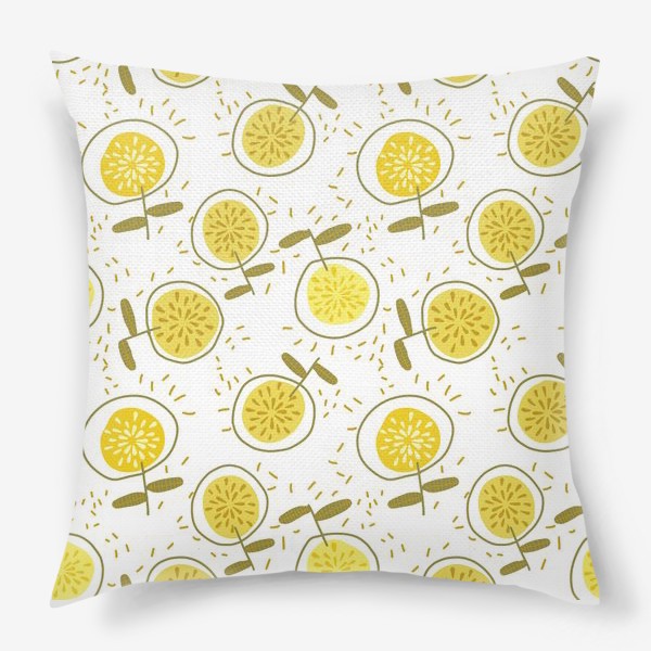 Подушка &laquo;Веселые желтые абстрактные цветы на белом фоне&raquo;