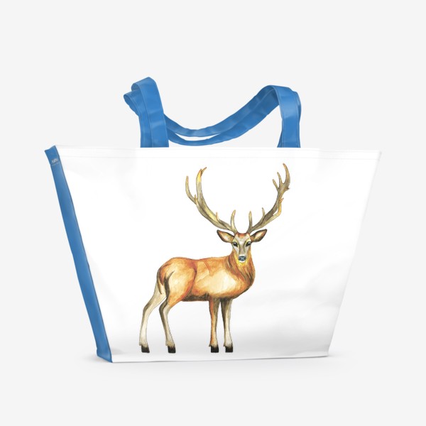 Пляжная сумка «Лесной олень с рогами акварелью»