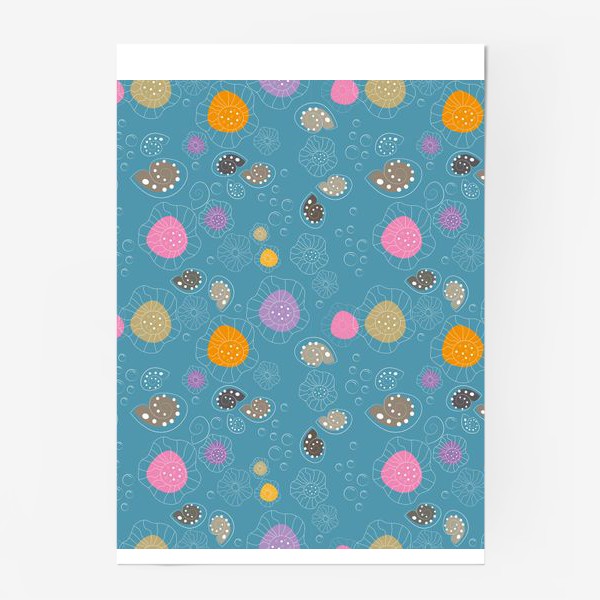 Постер «Морской бесшовный принт с медузами и ракушками.»