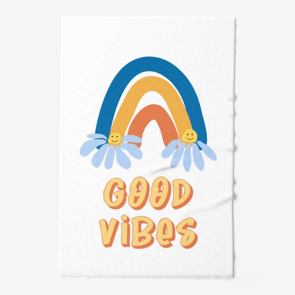 Полотенце «Волны добра. Постер в стиле 1970х, ретро радуга и ромашки»