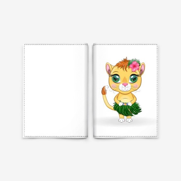 Обложка для паспорта «Львица в гавайском наряде. Танцовщица хула на Гавайях. Знак зодиака Лев»