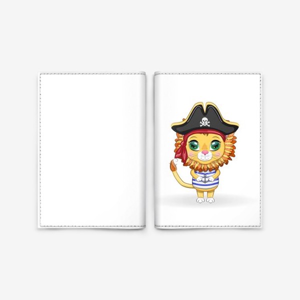 Обложка для паспорта «Лев пират в треуголке и полосатой майке. Знак зодиака, милый детский персонаж»