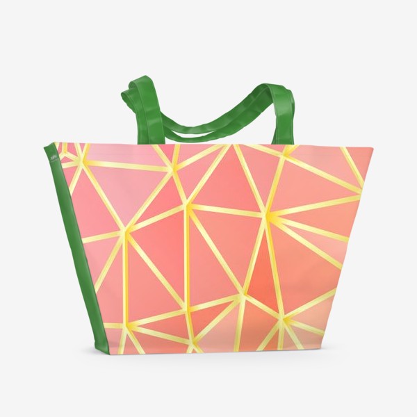 Пляжная сумка &laquo;Полигональный коралловый паттерн из треугольников с золотыми прожилками&raquo;