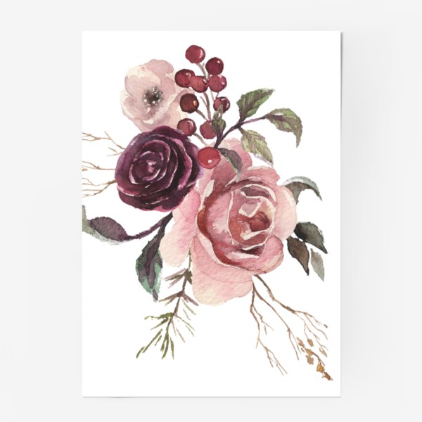 Постер «Пионы розы акварель»