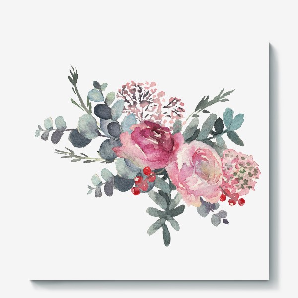 Холст « букет пионов  Акварельные цветы»