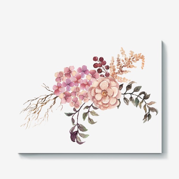 Холст «Букет цветов пионы и розы акварель»