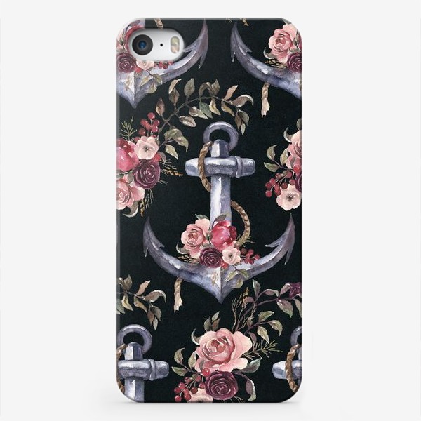 Чехол iPhone &laquo;Штурвал, якори и цветы акварель&raquo;