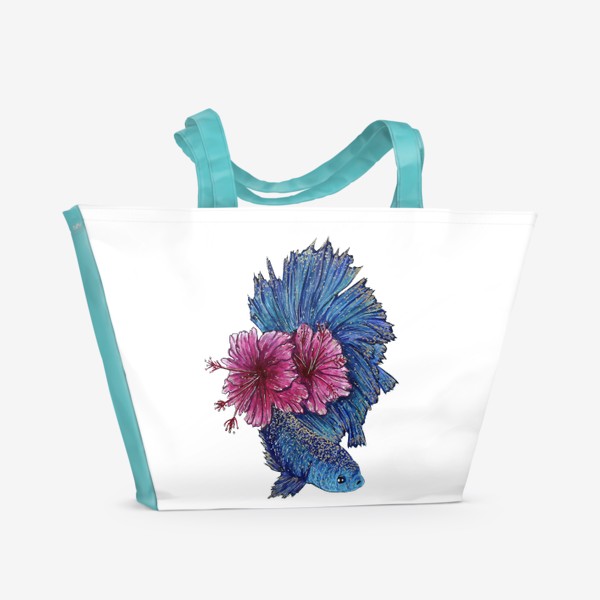 Пляжная сумка «Синяя рыбка и гибискус»