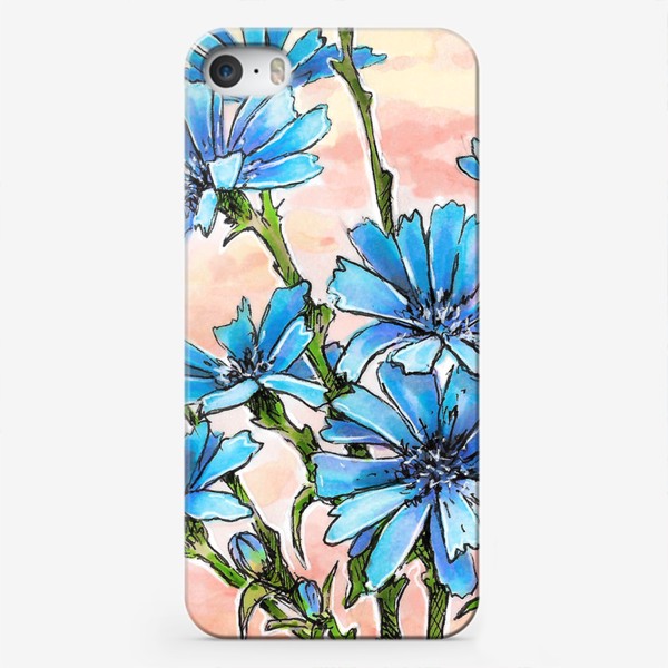 Чехол iPhone «Цветы, цикорий, синий цветок, круг»