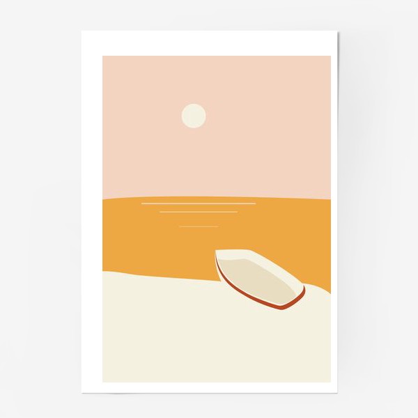 Постер «Абстракция пляж, море, лодка и солнце»