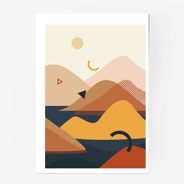 Постер «Абстракция острова, горы в море»