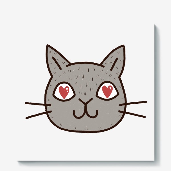 Холст &laquo;Милый серый влюблённый кот. Сердечки в глазах&raquo;