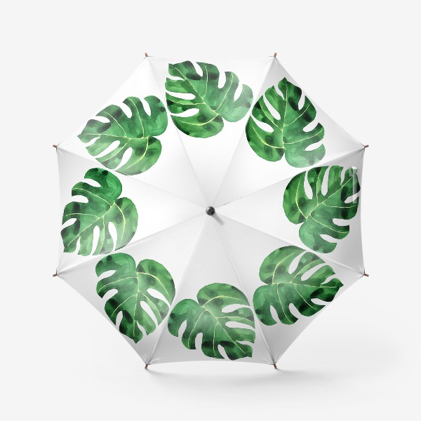 Зонт «Зеленый лист монстера акварель»