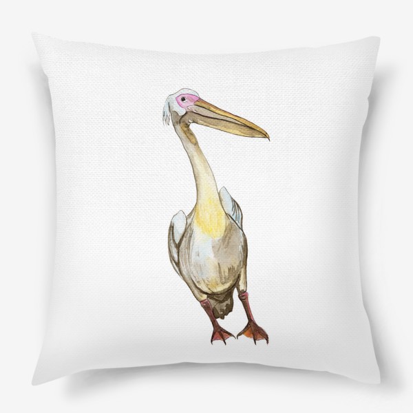 Подушка «Белый пеликан акварель»