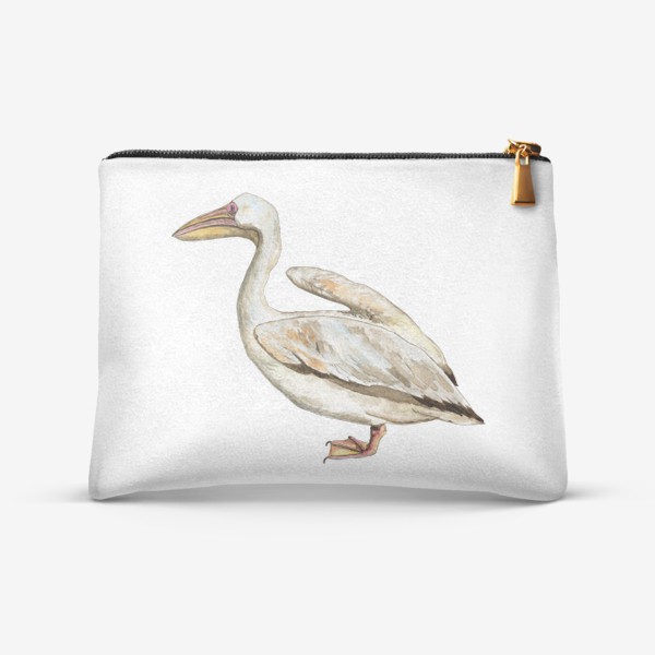 Косметичка «Белый пеликан акварельная птица»