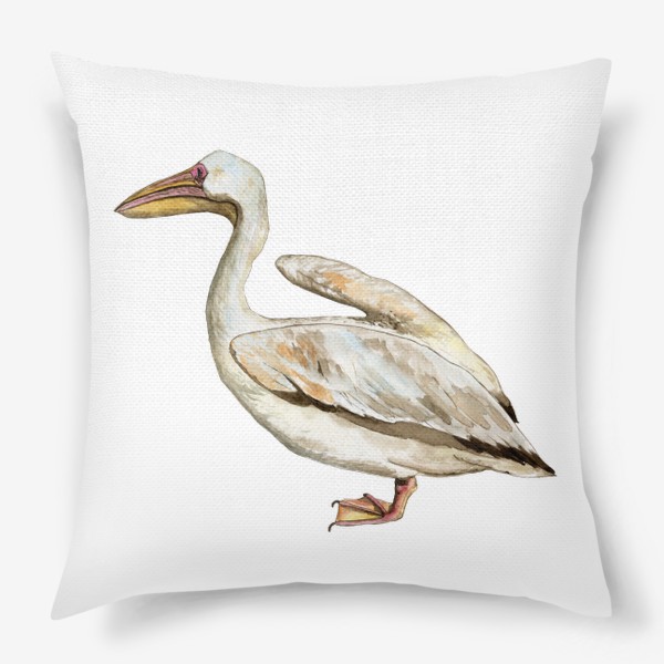 Подушка «Белый пеликан акварельная птица»