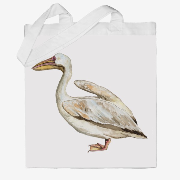 Сумка хб «Белый пеликан акварельная птица»