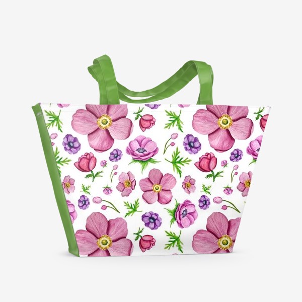 Пляжная сумка «Цветочный паттерн с анемонами»