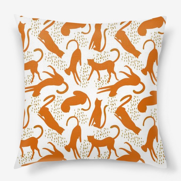 Подушка «Оранжевые леопарды на белом фоне - безшовный паттерн»