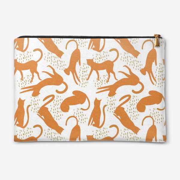 Косметичка «Оранжевые леопарды на белом фоне - безшовный паттерн»